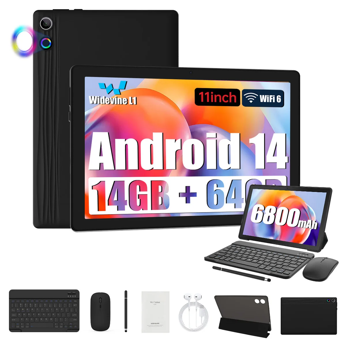 

Android 14 10,95-дюймовый планшет, 14 ГБ ОЗУ, 64 ГБ ПЗУ, восьмиядерный процессор, IPS-дисплей, чехол для клавиатуры и поддержки стилуса, планшетный ПК