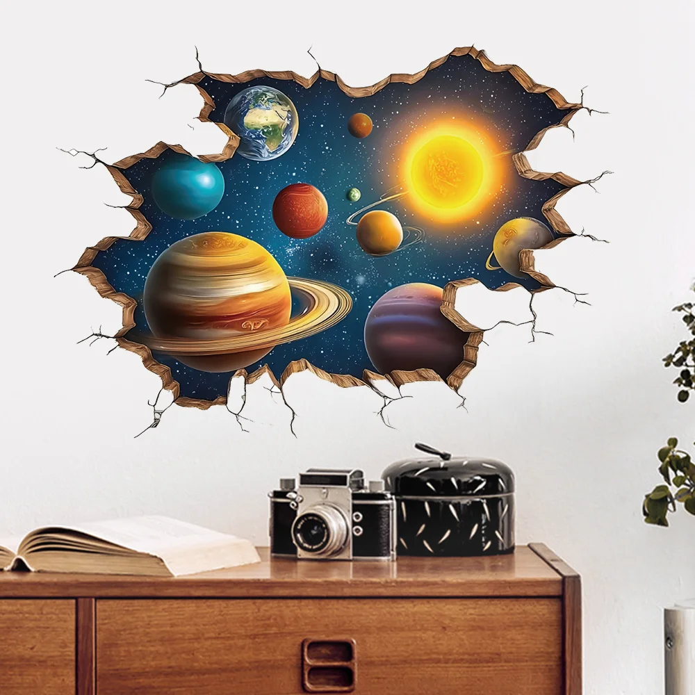 1Pc Charming Cosmic Planet Night Sky Wall Sticker, Self-Adhesive Pvc Home Decor DIY Sticker, Suitable for Study Room, Cabinet, Living Room, Bedroom, Dining Room, Bathroom, Entryway, Doors and Windows, and Wall Decals, Easily Create a Warm and Fun Space, a Creative and Thoughtful Gift for Family, Friends, and Loved Ones