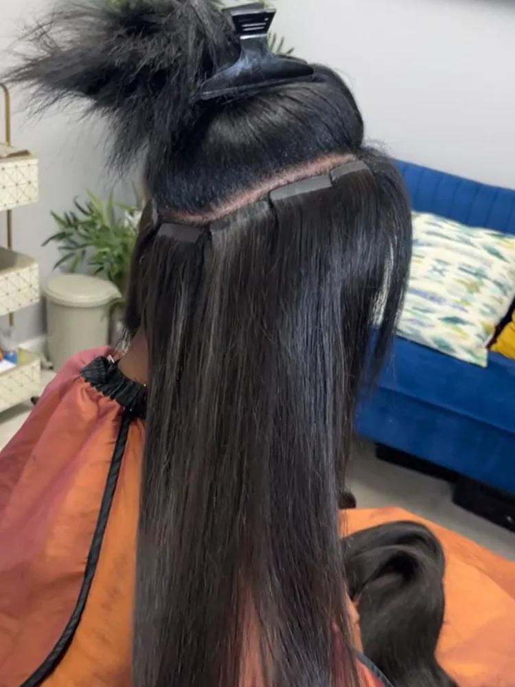 Tape Hair Extensions Machine Remy Naadloze Huid Inslag Lijm 4x0.8cm Tape In Menselijk Haar Natuurlijk Zwart Bruin Blond 20 stuks 26 inch - afbeelding 2