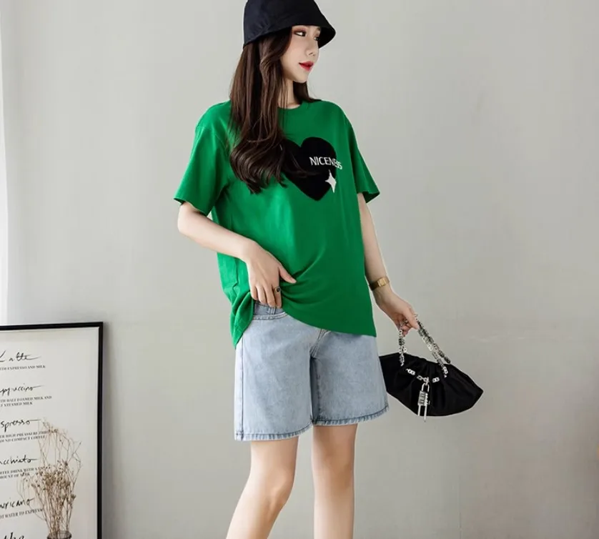 Maternity Jeans Wide Leg Belly Shorts Summer Pregnant Women Denim High Waist Belly Support Trousers Pants Pregnancy Clothing