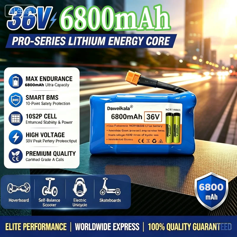 Wiederaufladbarer Lithium-Ionen-Akku, 36 V, 42 V, 6,8 Ah, für elektrische selbstausgleichende Skateboards und Einradfahrzeuge, 18650-Akku.
