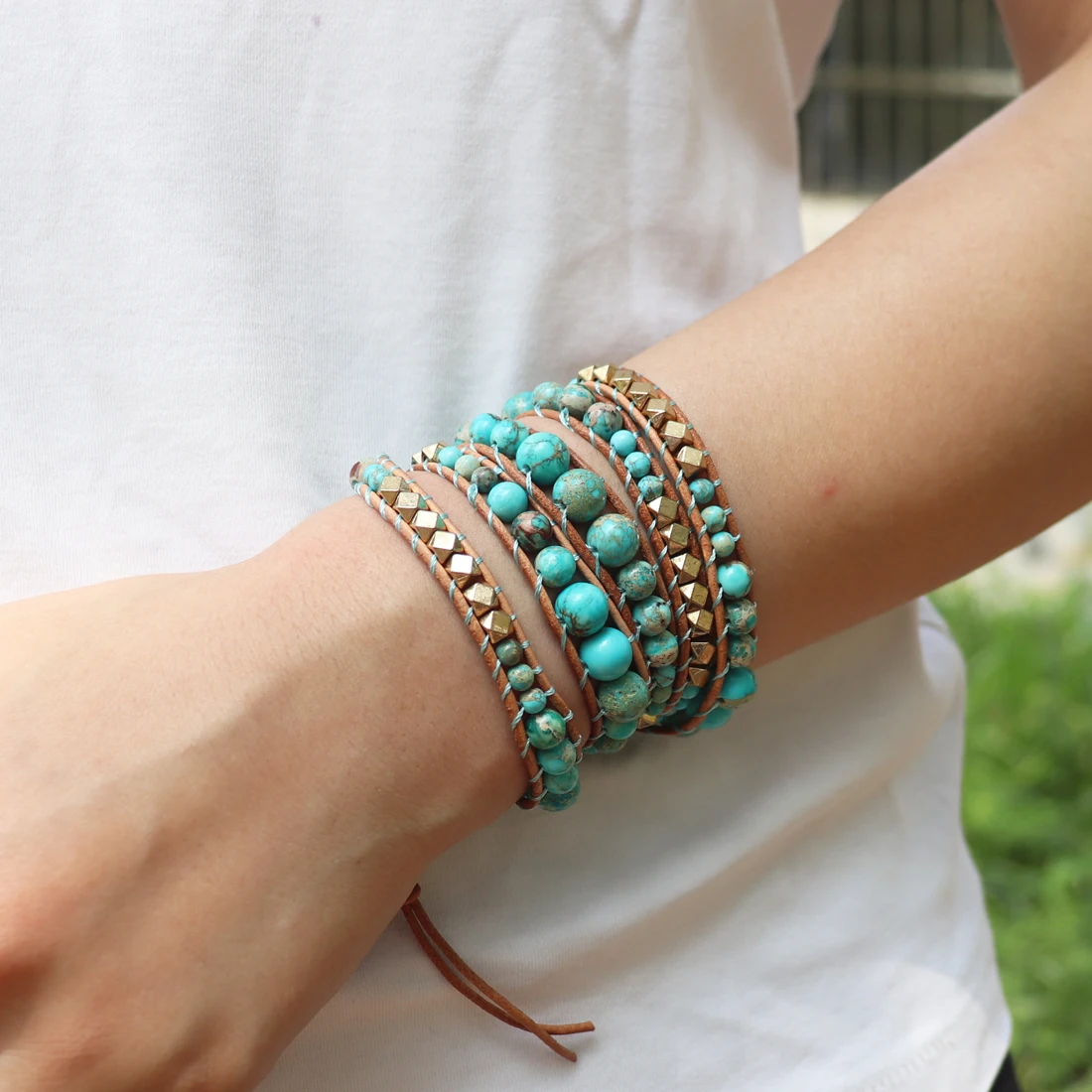 Unique Mix Strands Leather Bracelet Multicolor Natural Stone Woven Wrap Bracelets Bohemian Bracelet Drops Hipping