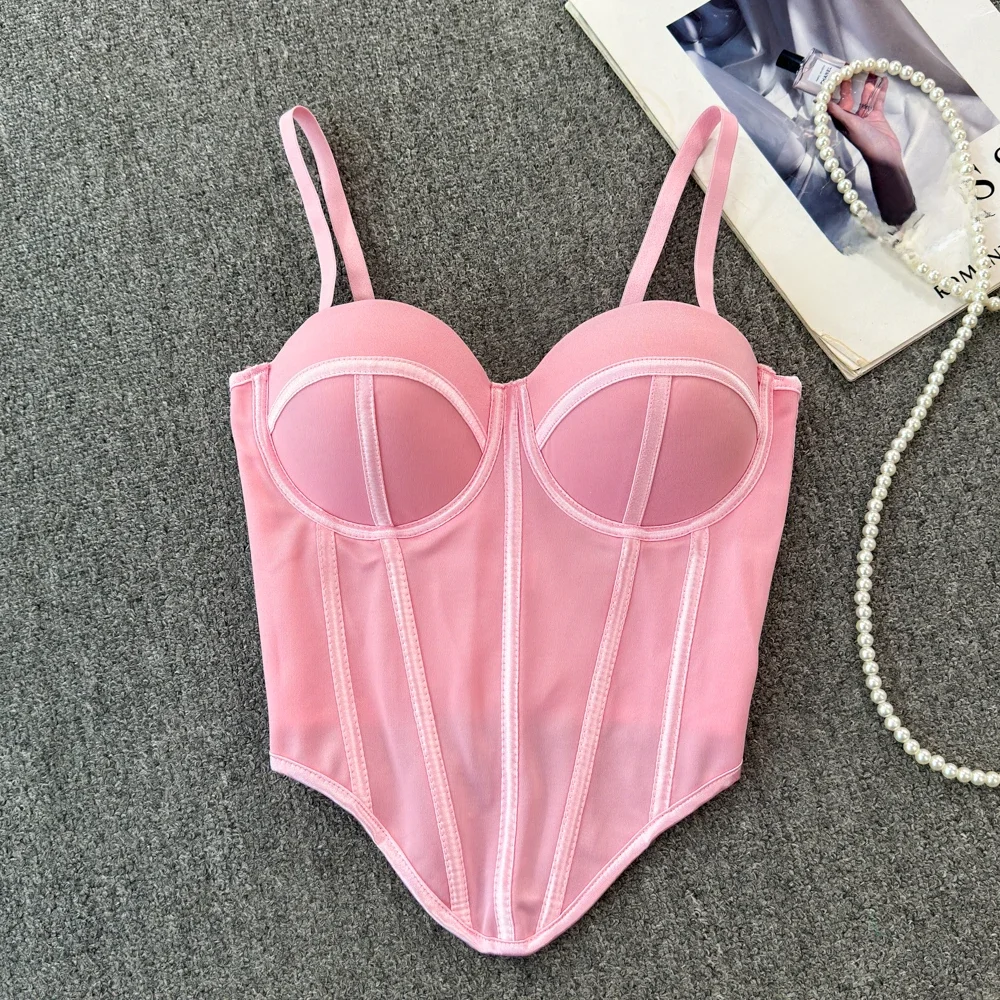 Szykowny Vintage Sweet Camis fishbone Asymetryczny Tank Top Slim Crop Top Seksowny gorset Bustier Kobiety Letnie ubrania — zdjęcie 2
