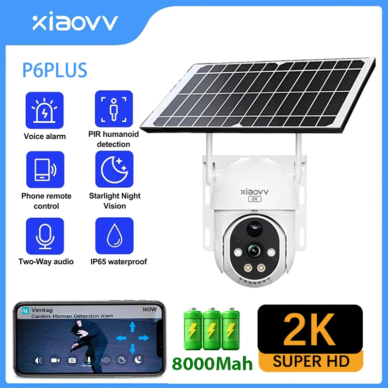 XIAOVV WLAN- und 4G-LTE-Solar-PTZ-Überwachungskamera, SIM-Kartensteckplatz, eingebauter Akku, IP65 wasserdichte Außenüberwachungskamera
