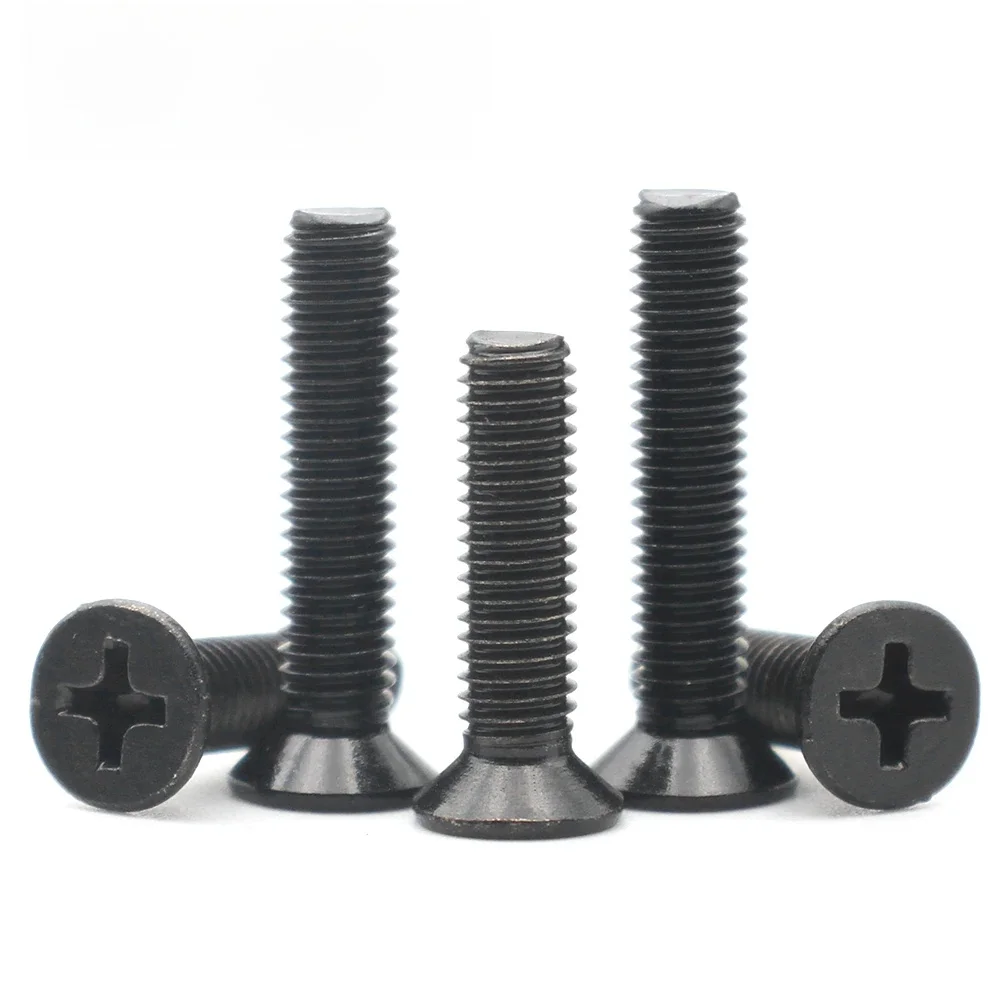5-50pcs M1.6 M2 M2.5 M3 M4 M5 M6 M8 noir 304 acier inoxydable croix Phillips plat tête fraisée boulon longueur de vis: 3mm-60mm