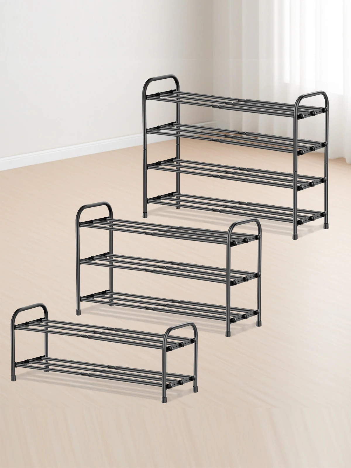 Mehrstöckiges Schuhregal mit 2-4 Ebenen, Teleskop-Schuhregal aus Metall für 4-16 Paar Schuhe – Verstellbare Breite 43-78 cm, Montage ohne Werkzeug – Für Zuhause, Wohnung, Eingangsbereich