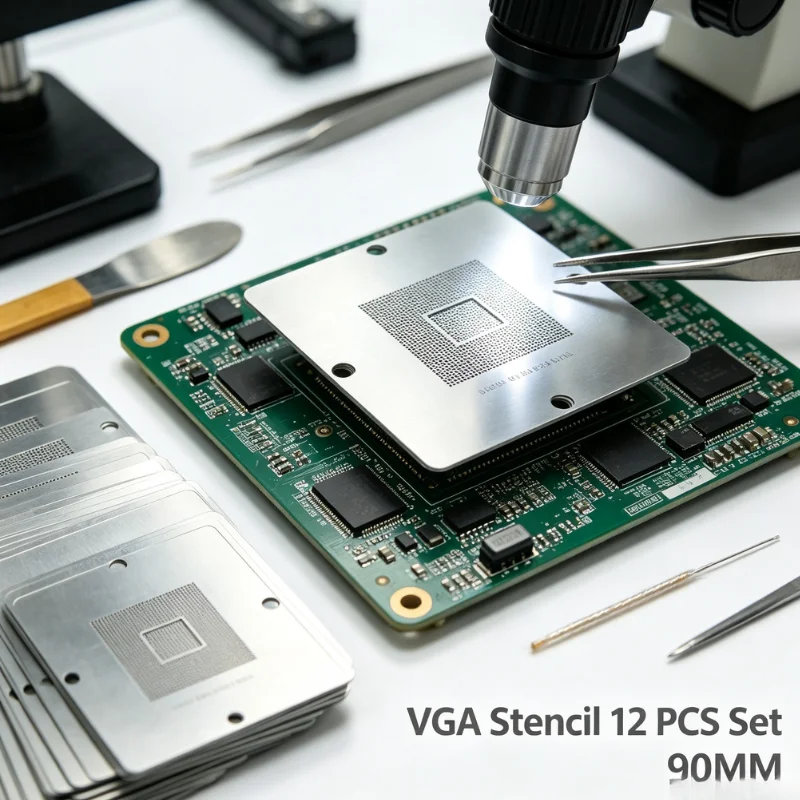12 Pieces Set VGA BGA Stencils 90x90MM Rework Station Reballing Machine Use Universal Stencil Repairing Kit Tools