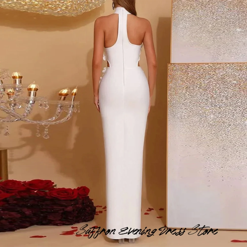 Customized Elegant Mermaid High Collar Evening Dress Matching Jersey Handmade Flower Party Dresses Modern Celebrity Gowns