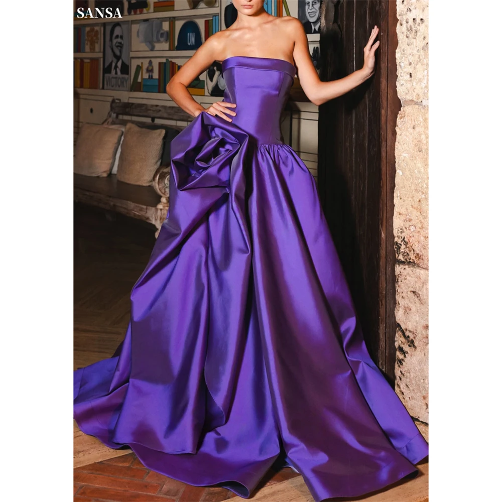 

Индивидуальное темно-фиолетовое вечернее платье Sansa А-силуэта без бретелек, без рукавов, с 3D цветами, длинное, для выпускного вечера, 2026