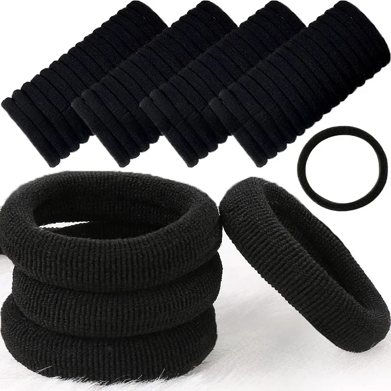 100 pièces Simple haute élastique bandeau noir basique élastique pour queue de cheval bandes de cheveux femmes filles cordes en caoutchouc chouchous cravates accessoires