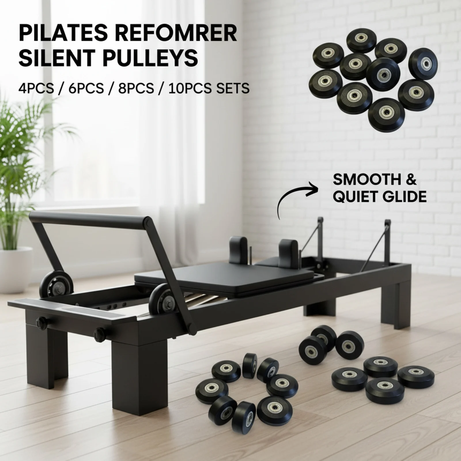 

Pilates Reformer Accessories 58mm Durable PU Wheels with Bearings Silent Spare Parts for Pilates Bed Replacement