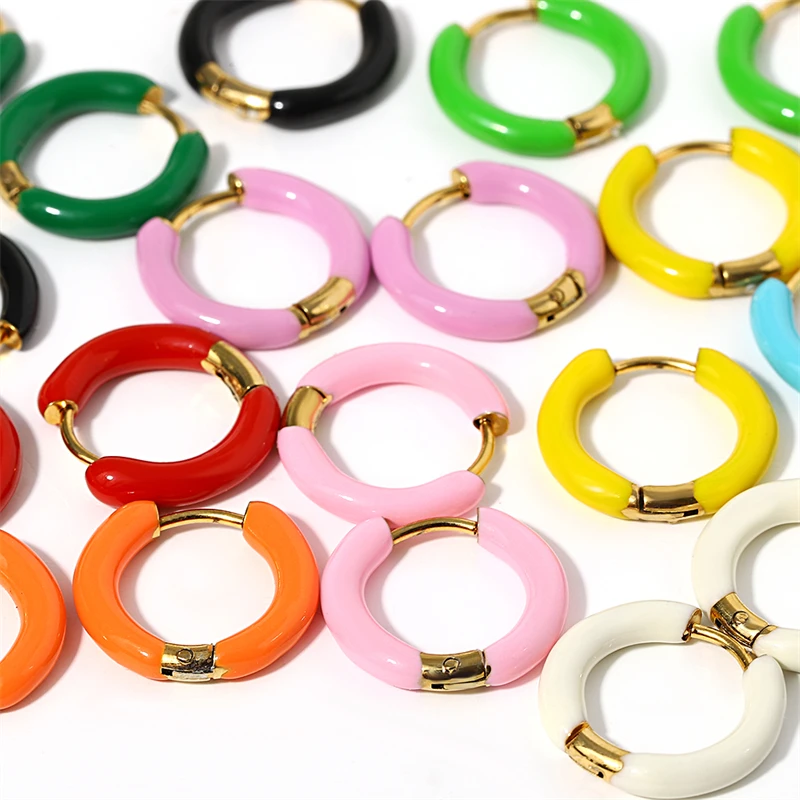 Enamel Huggie Hoop Earrings Neon Rainbow Color Stainless Steel Huggie Earring Women Dopamine Cartilage Ear Cuff Piercing Jewelry