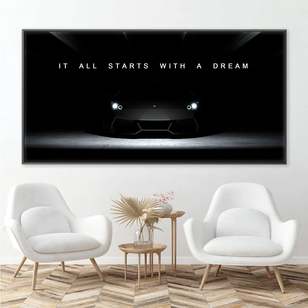 It All Start With A Dream Car Posters Canvas Painting Prints Home Decor Wall Art Pictures Quotes For Living Room Gift