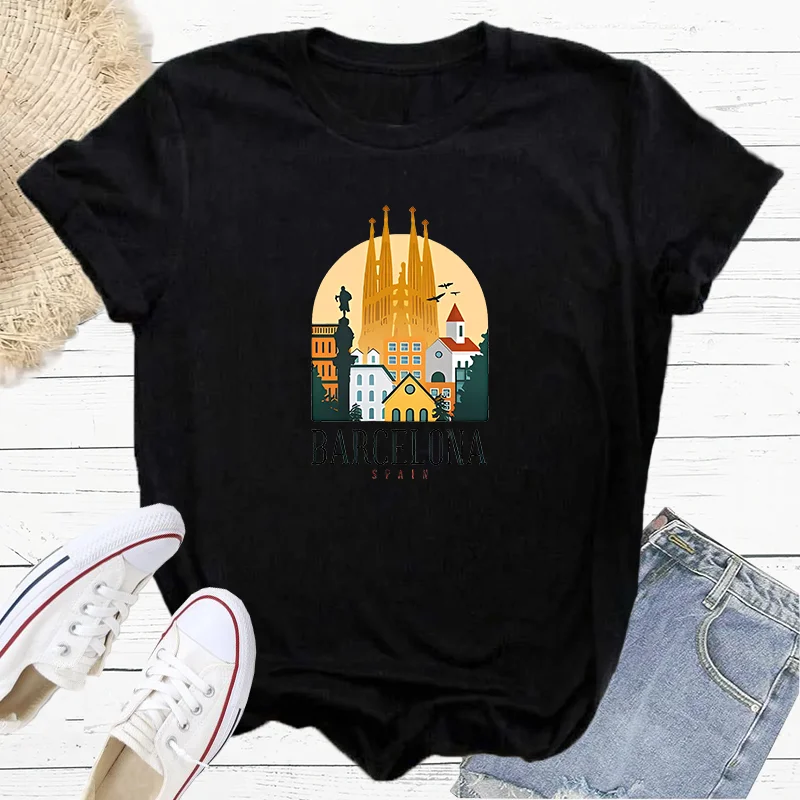 Summer Travel Around The World Barcelona Spain Fashion Sports Women's T-Shirt Harajuku Graphic Clothing Women's Top