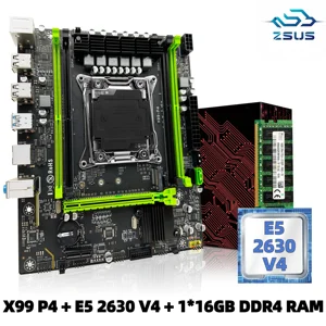 ZSUS-X99 P4 Motherboard Set Kit, Intel LGA2011-3, Xeon E5, 2630, CPU V4, DDR4, 16GB, 1x16GB, RAM 2133MHz-Speicher, NVMe M.2 Sata 9 Hauptverkaufsplatte MAE X99 AD4 - №1