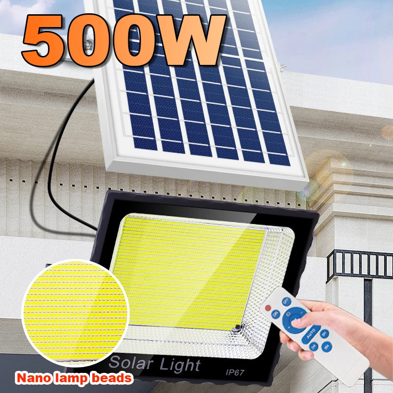 

New 500W Outdoor Solar Floodlight LED High Power Ultra Bright Remote Control Waterproof Spotlight Home Courtyard Garage Lighting