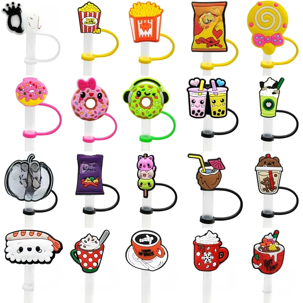 1/20 pièces garniture de paille en Silicone de Style collation, couverture de paille de crème glacée frites pour bouchon de boisson de café de 8mm, capuchon de paille anti-éclaboussures