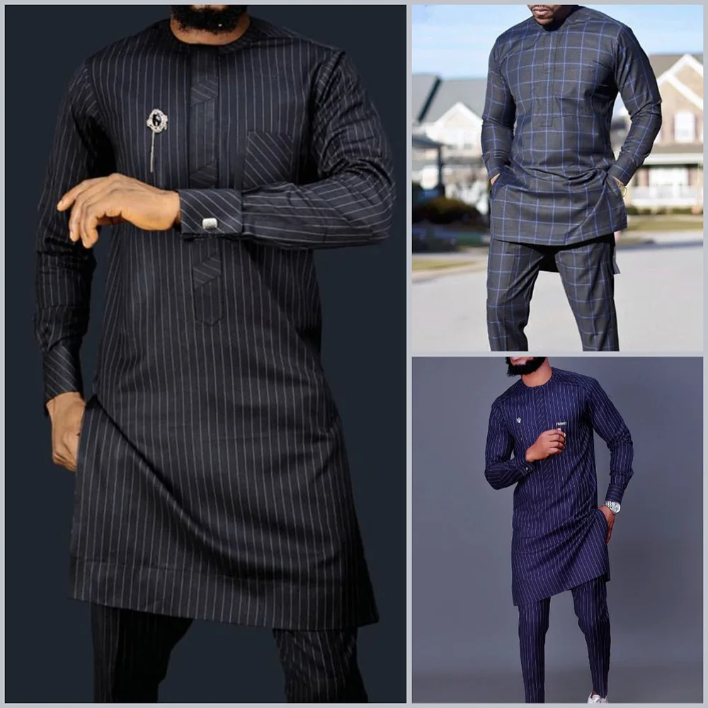 African Men Traditional Costume Dashiki Formal Outfit Elegant Wedding Suit For Male 2Pc Luxury Brand Clothing Men Abaya Pant Set