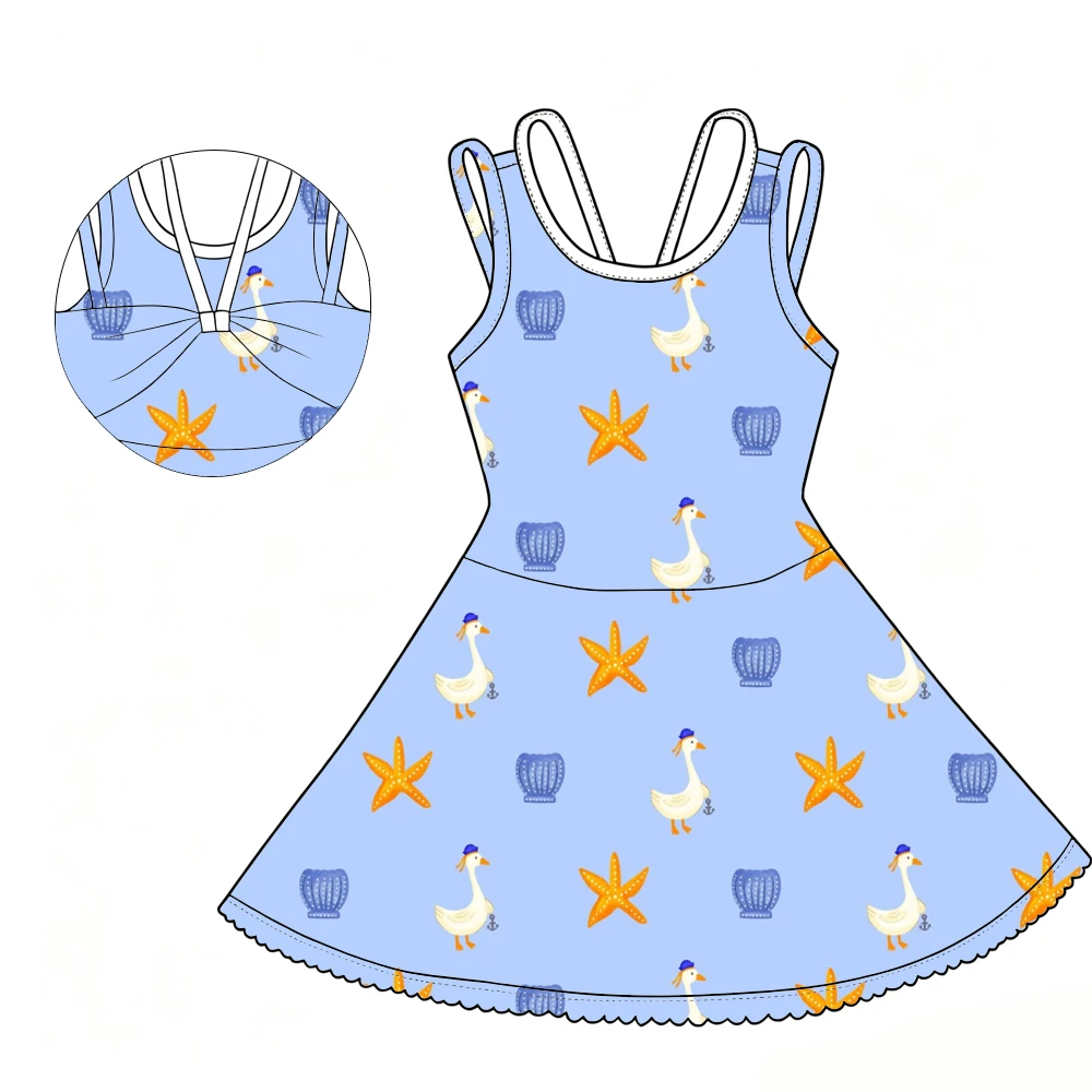 Boutique children's dresses Back of the suspender dress with bow decoration Flower animal bow prints custom wholesale
