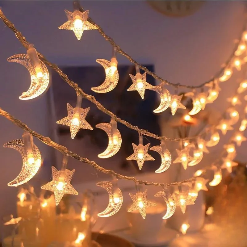 Guirxiété lumineuse lune pentagramme LED, boîte à piles, alimentation électrique, décoration d'ambiance pour chambre et cour intérieure, 1.5m, 3m