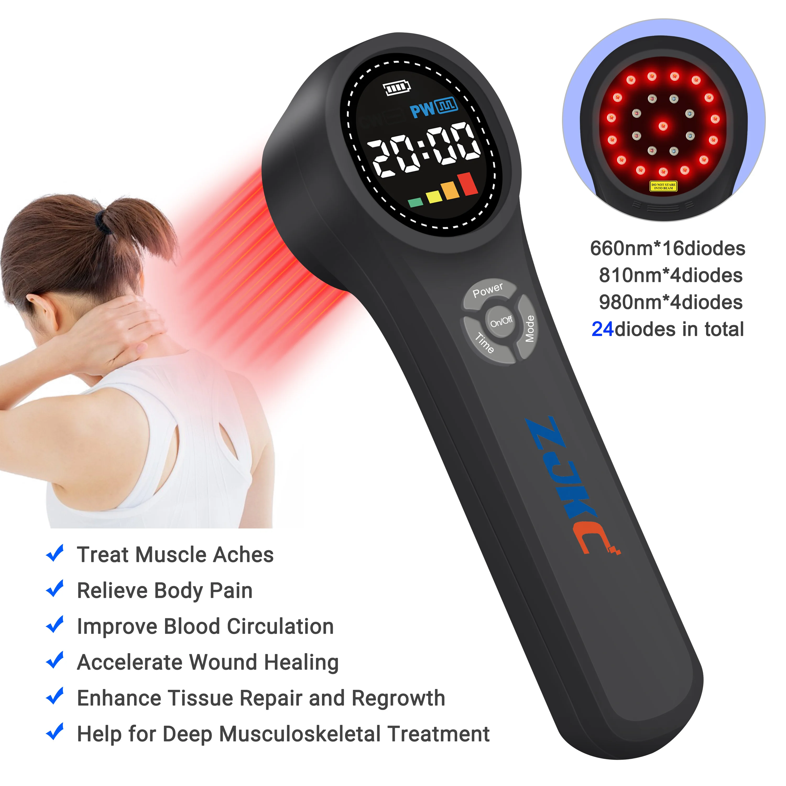 

1760mW Low Level Laser Treatment Red Light Therapy Device for Human/Pets Pain Relief Shoulder Joint 660nm 810nm 980nm