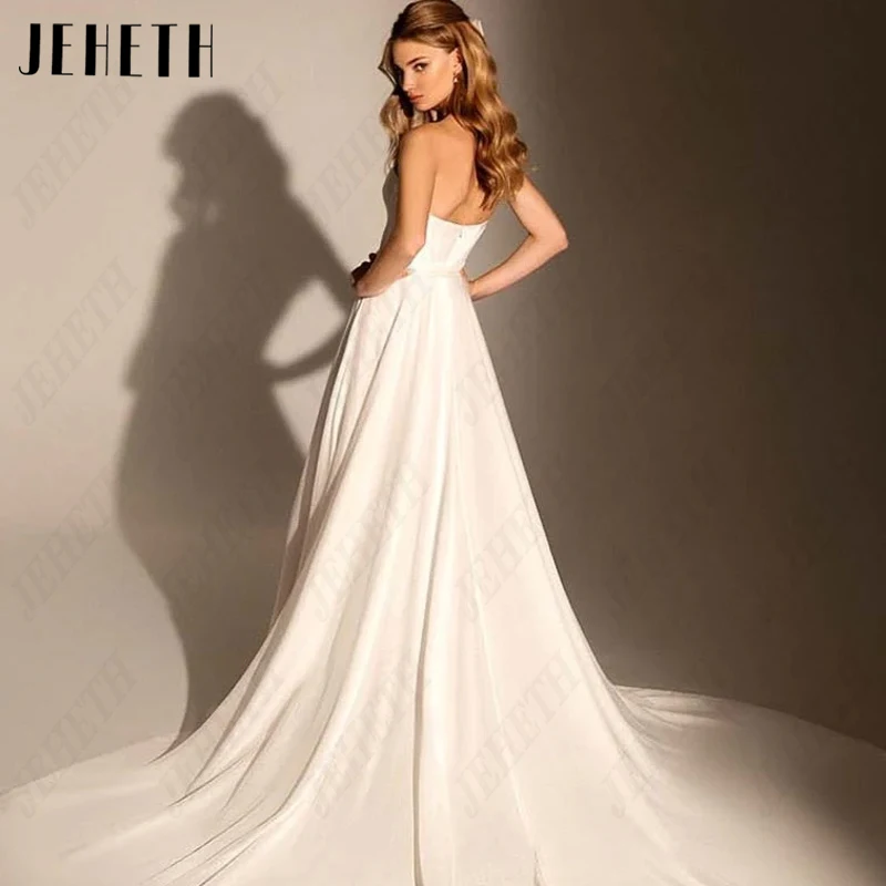 JEHETH Sweetheart Satin Wedding Dresses Women Detachable Train A-Line Bridal Gowns Vintage Pearls Vestidos De Novia Side Split