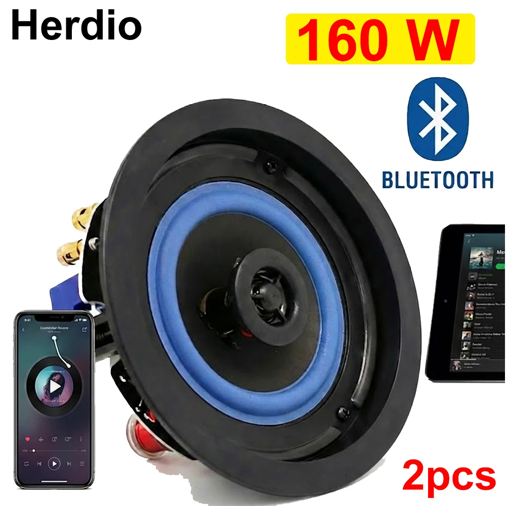 

Herdio 4inch 160W Bluetooth Ceiling Speaker Flush Mount 2 Way Full Range In Wall Perfect For Humid Home Outdoor Placement Office