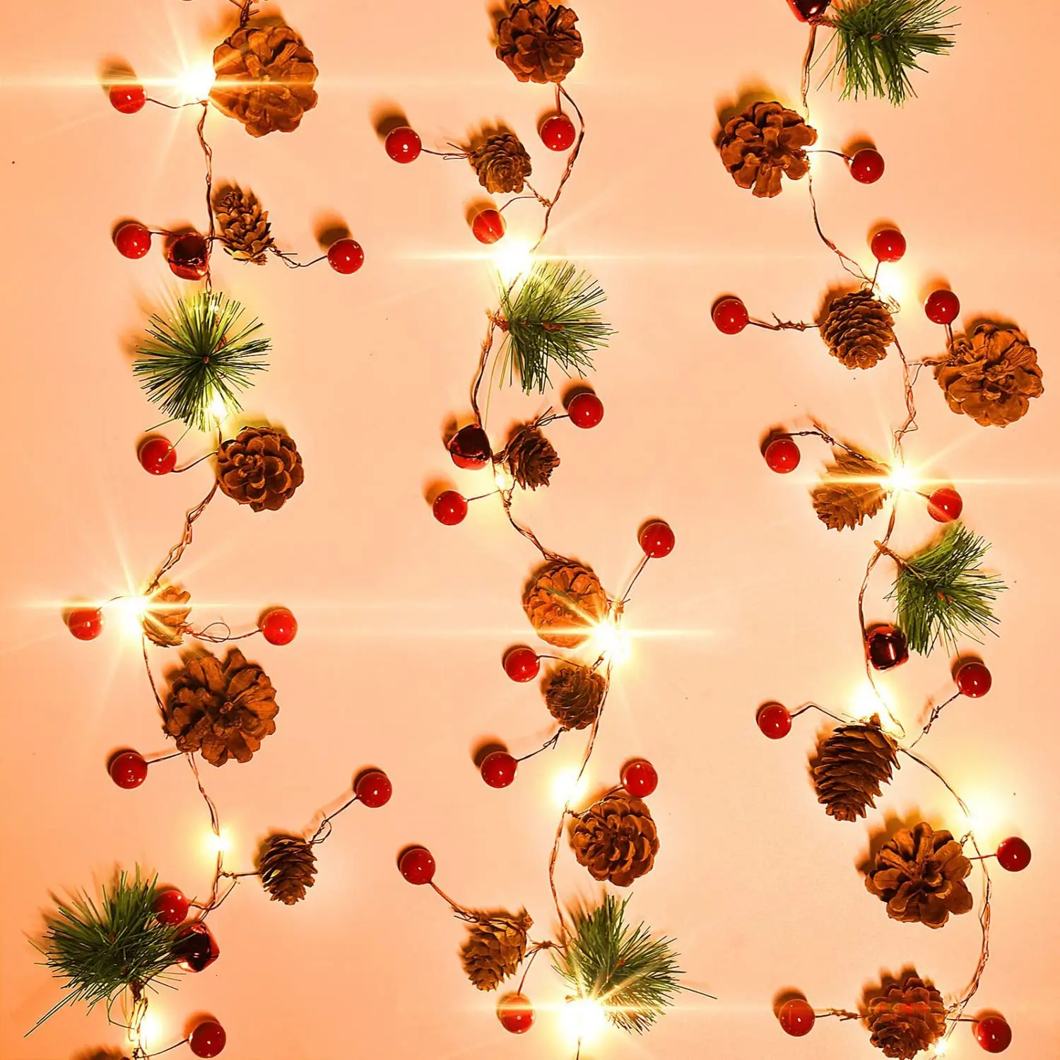 1 piece, Christmas decorative light string, green pine needle (plastic pine cone) mushroom light decoration, New Year decoration