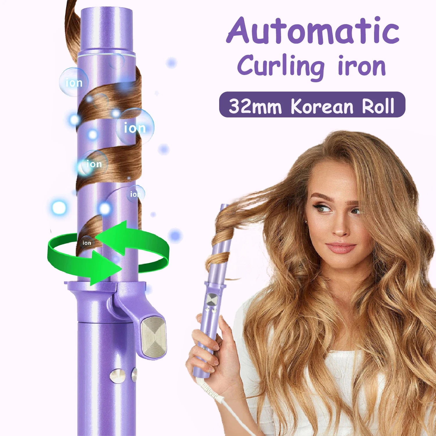 RUCHA Automatic Rotating Curling Iron 32mm Professional Wave Hair Curling Wand for Women Ceramic Fast Heating Hair Curlers