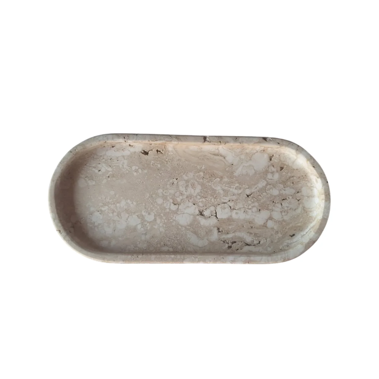 Vassoio Ovale in Travertino Naturale 24,5x12x2 cm | Portaoggetti Elegante, Svuotatasche, Vassoio per Bagno, Cucina e Camera | Design Artigianale Made in Italy - Kalu Creations – Little OVO