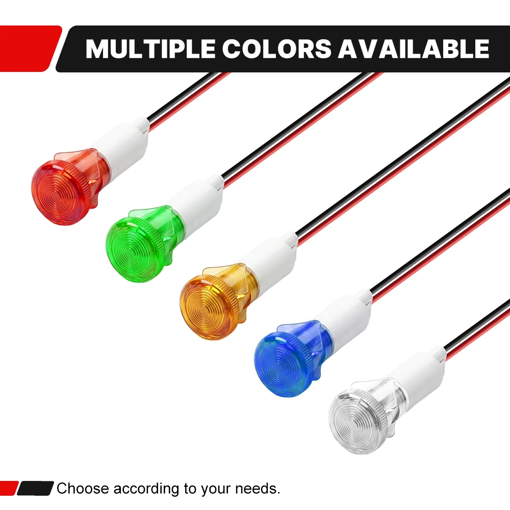 FILN 3 Stück 10mm Kunststoff-Einbau-LED-Anzeigeleuchte 12V 24V 110V 220V Vorverdrahtete Signal-Pilotlampe für Auto Boot LKW Marine – Detail 5