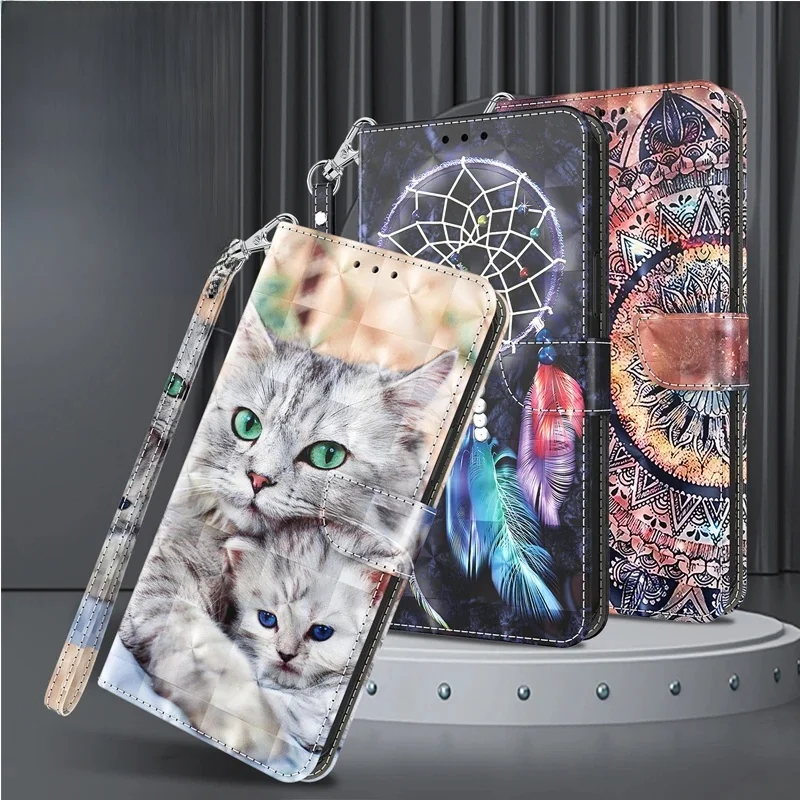 Étui portefeuille à rabat magnétique 3D en cuir, étui portefeuille pour Samsung Galaxy A03S A04S A05S A12 A13 A14 A15 A16 A25 A26 A35 A36 A55 A56 4G/5G