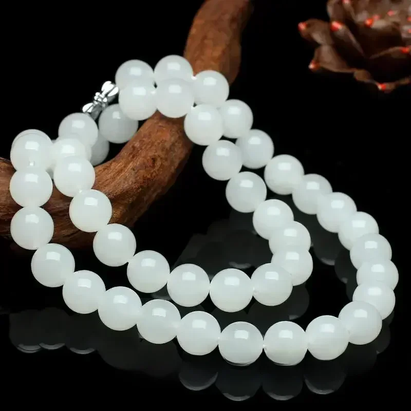 Biały Jadeit Naszyjnik z koralików Koraliki Naturalna moda Biżuteria z kamieni szlachetnych Urok Prezent Chalcedon Amulet Kobiety — zdjęcie 2