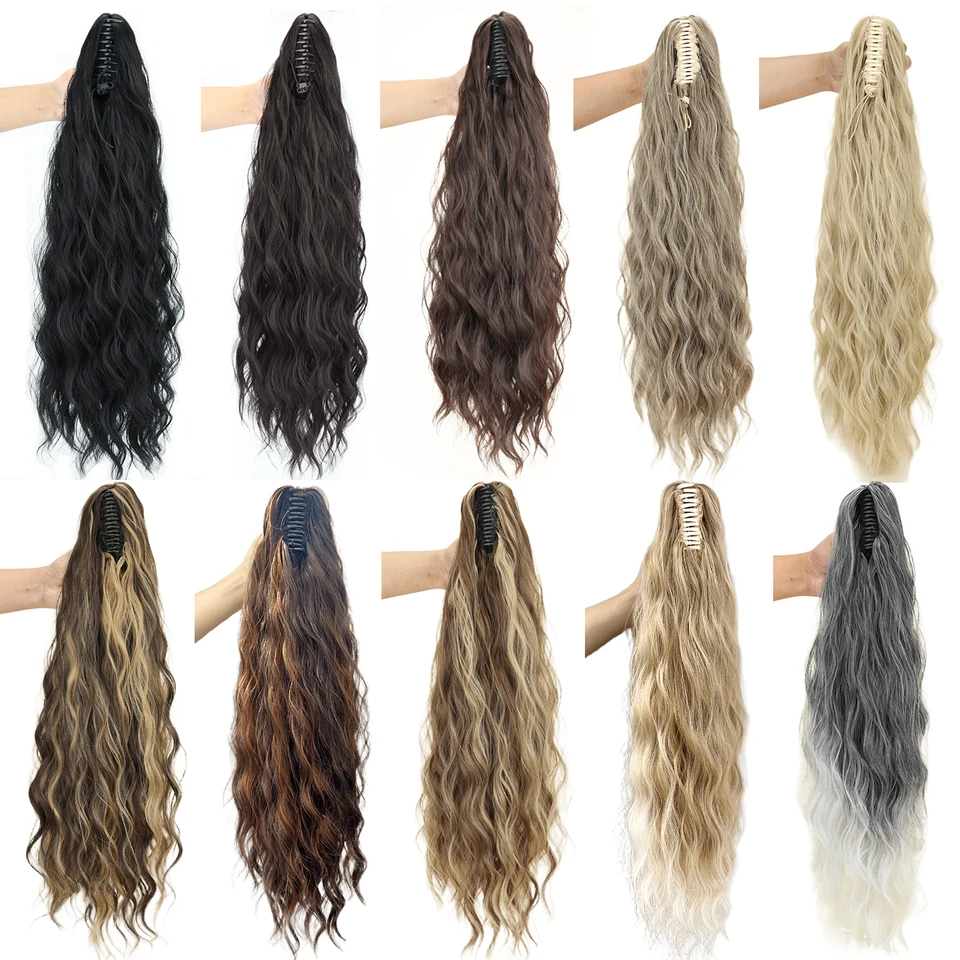 Coleta con Clip de Garra, Onda de Agua Sintética, Negro, Rubio, Fibra Resistente al Calor, Despeinada, para Mujeres 5