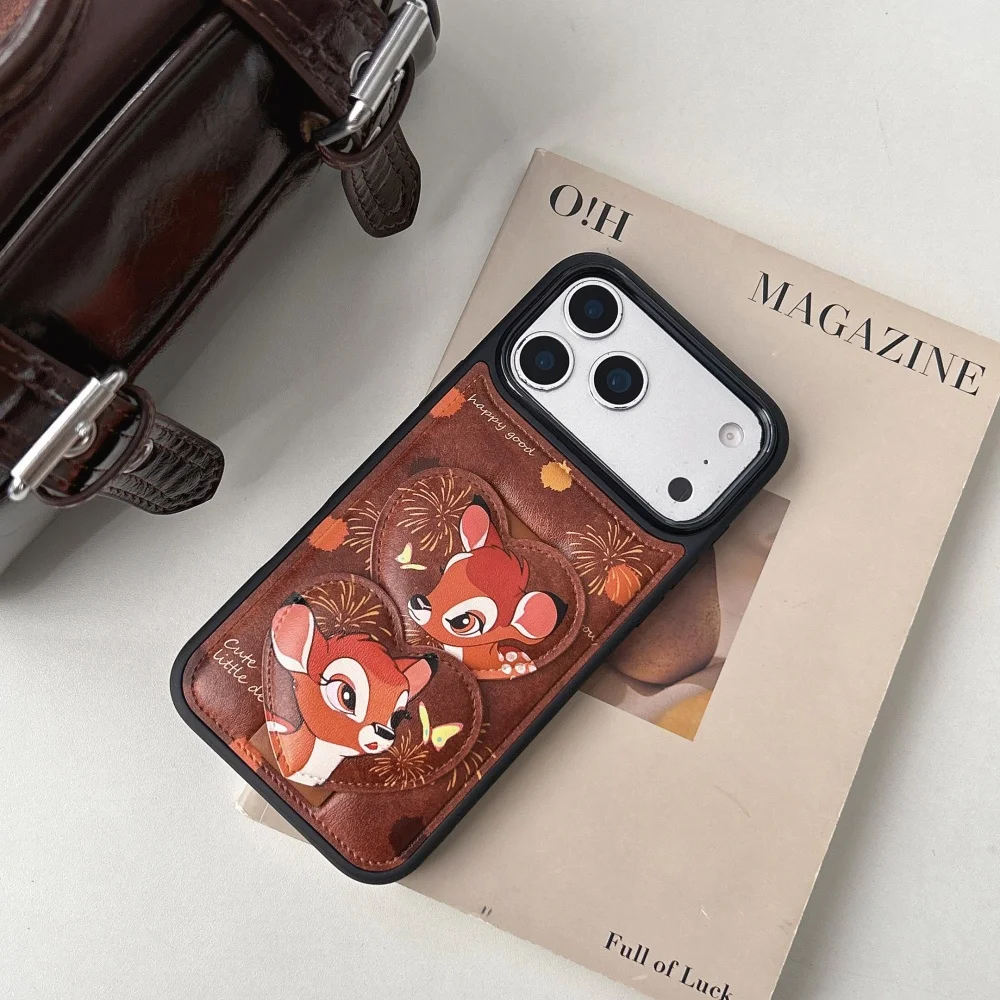 

Cute cartoon deer holder phone case for iPhone 17 16 ProMax 16 15Pro fundas Korea INS cute new shockproof cover protective case
