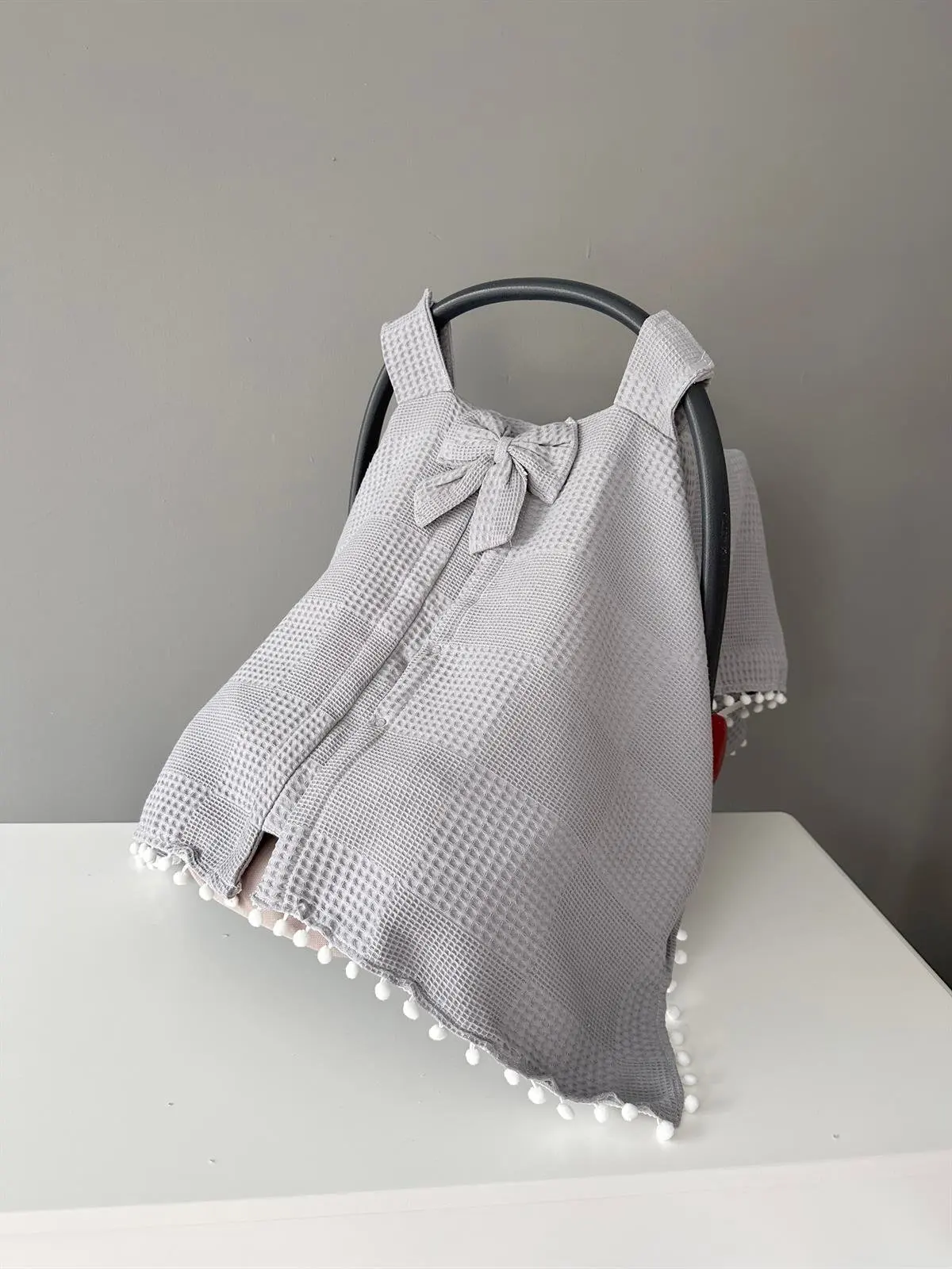 Handmade Gray Waffle Fabric Organic Stroller Cover