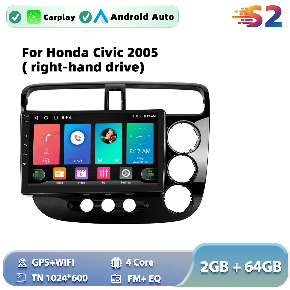 Podofo Android Car Radio For Honda Civic 2005( right-hand drive)Android Auto Multimedia Player GPS Navigation RDS BT Head Unit image 3