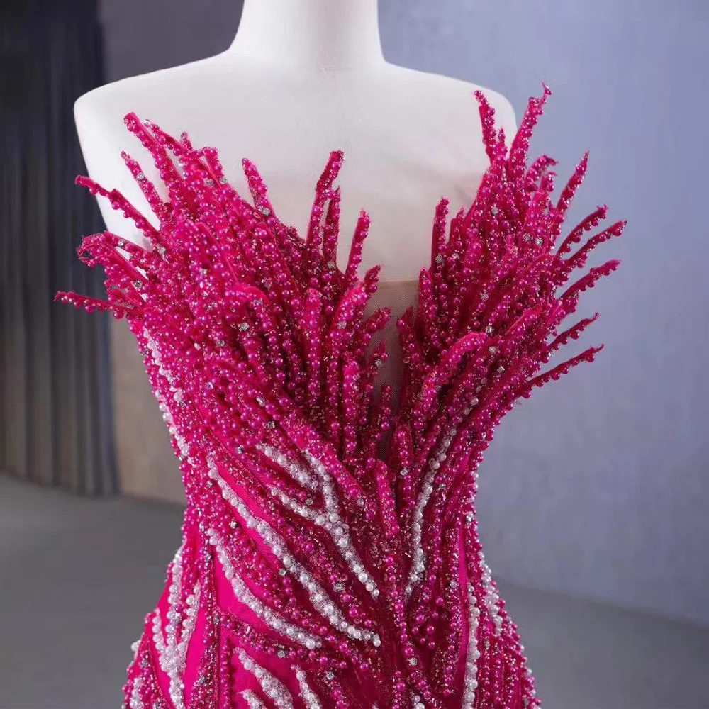 민소매 스위트하트 로즈 레드 이브닝 드레스 비즈 장식 러플 특별한 날 드레스 여성용 우아한 갈라 드레스