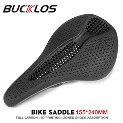 BUCKLOS 탄소 섬유 자전거 안장 155MM 자전거 3D 인쇄 안장 초경량 도로 자전거 좌석 쿠션 전체 탄소 3D MTB 좌석