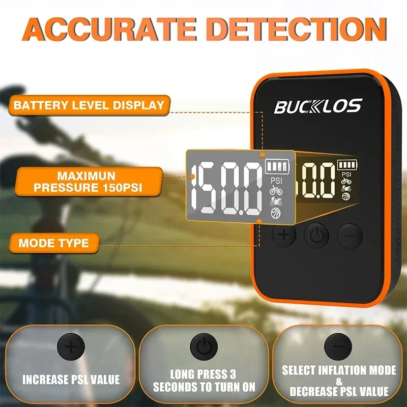 BUCKLOS المحمولة دراجة كهربائية مضخة 150PSI نوع-C قابلة للشحن منفاخ هواء الجبلية الطريق دراجة مضخة AV FV صمام الدراجات مضخة