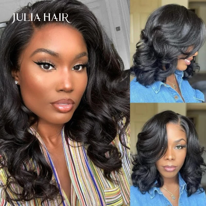 Julia Hair Big Loose Wave Lace Frontal Wigs Human Hair Short Bob Wig Pre Pluck With Baby Hair 180 Density For Black Women