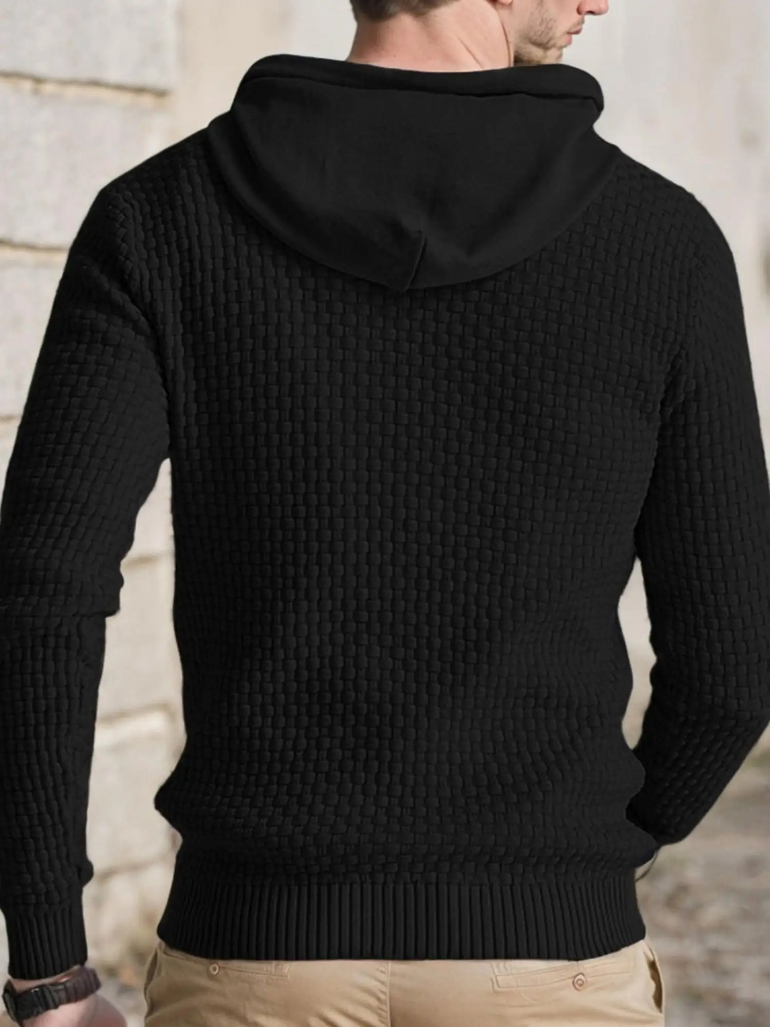 سويت شيرت رجالي بقلنسوة كاجوال بأكمام طويلة برباط وافل وسترة بغطاء للرأس بقصة ضيقة #4