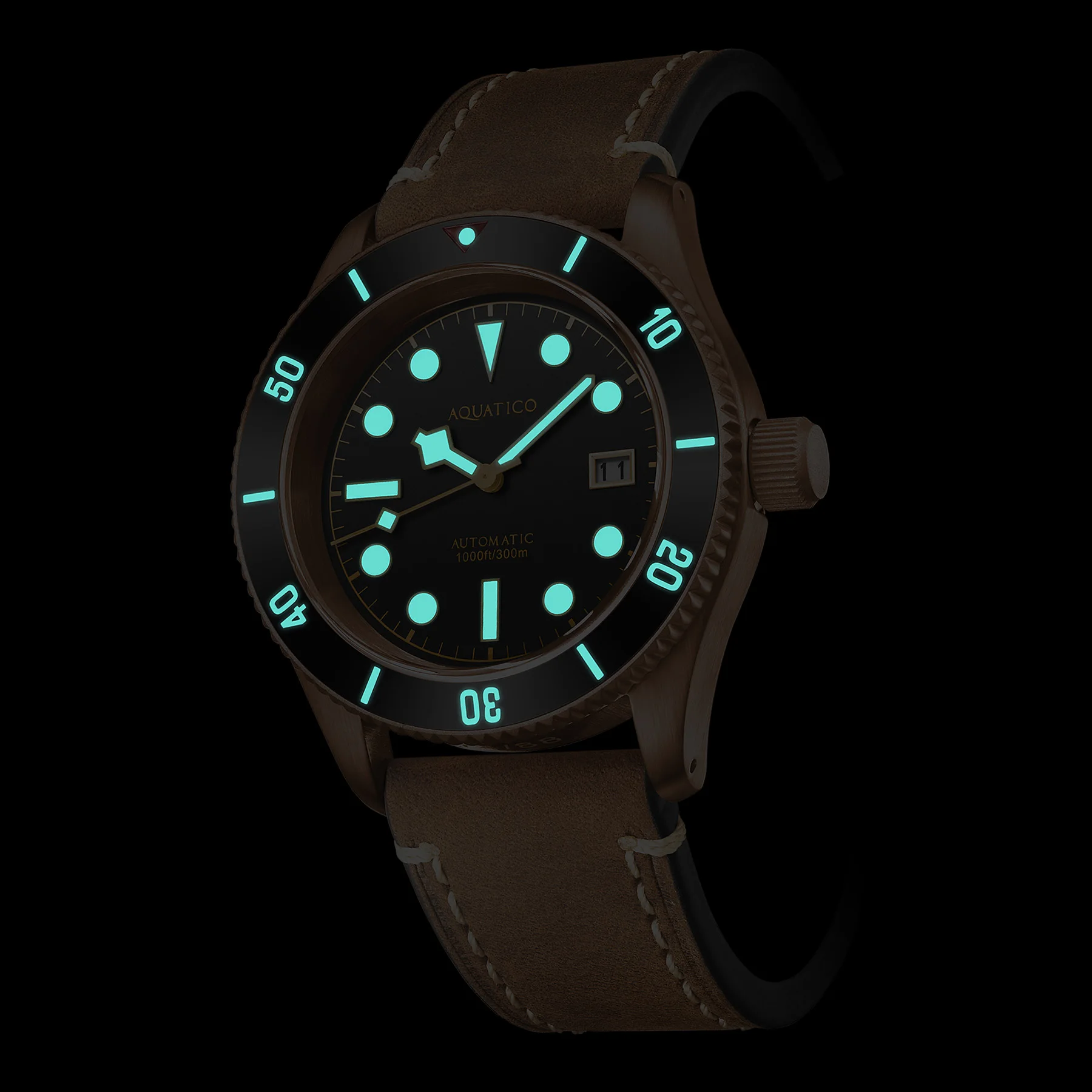 Imagem -02 - Aquatico Bronze Sea Star Militar Verde Dial Ver Ceramic Insert