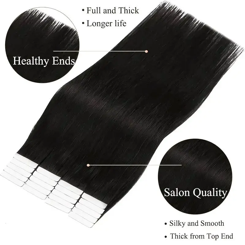 Straight Tape In Human Hair Extensions Natural Hair Extensions 1B 100% Remy Skin Weft Adhesive Glue On For Salon High Quality