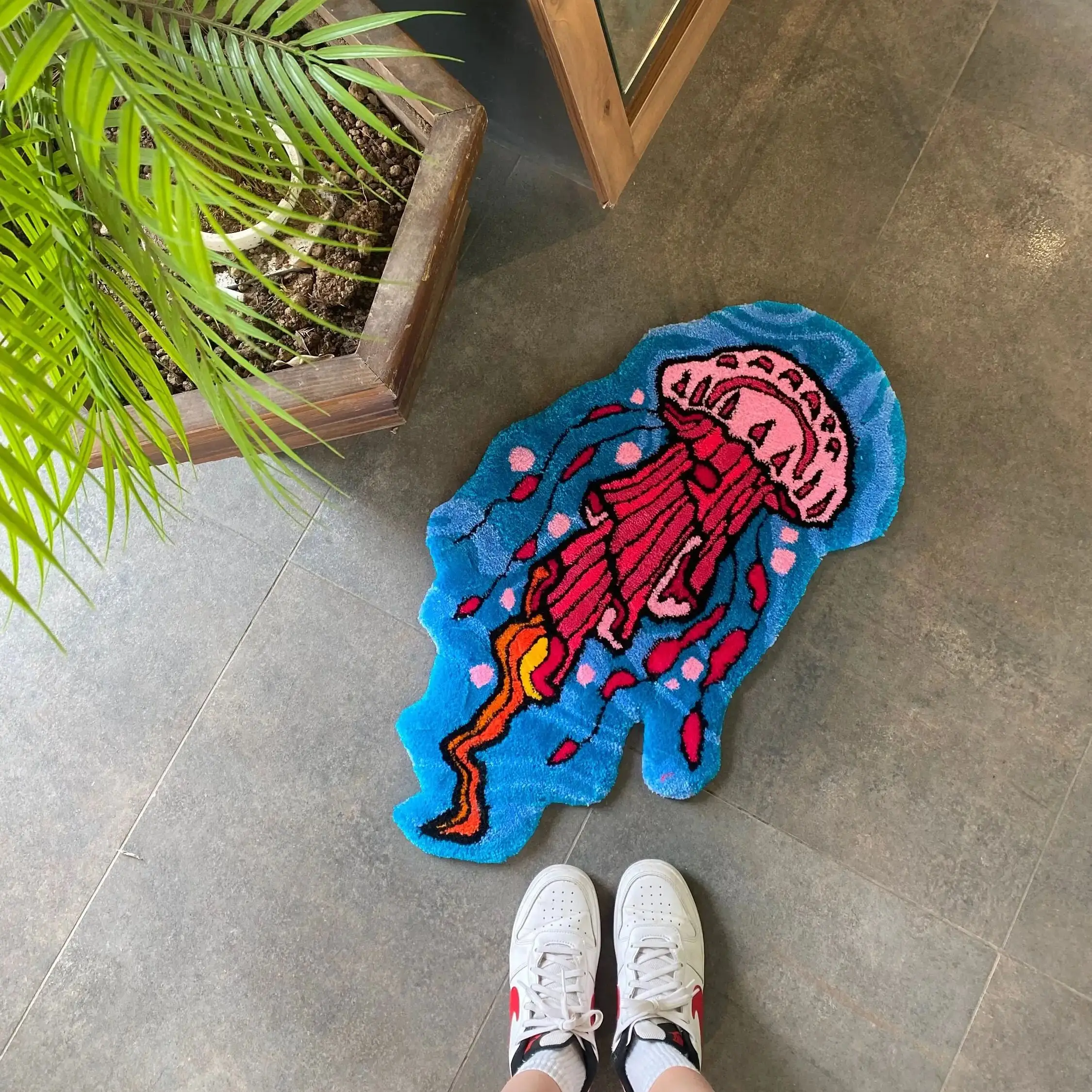 

Floating Jellyfish Fluffy Cartoon Area Floor Rug Living Room Bedroom Non-Slip Decorative Soft Flannel Home Bedside Carpet Gift