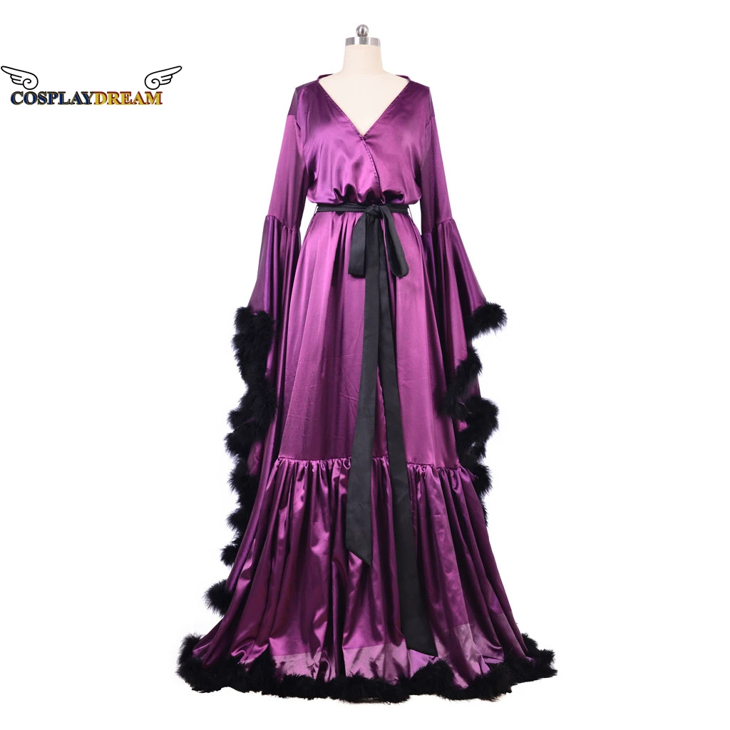 Women FEATHER Bride Bridesmaid Wedding Robe Silk Kimono Bathrobe Gown Nightwear Purple Nightgown V-Neck Lingerie with Belt 3XL