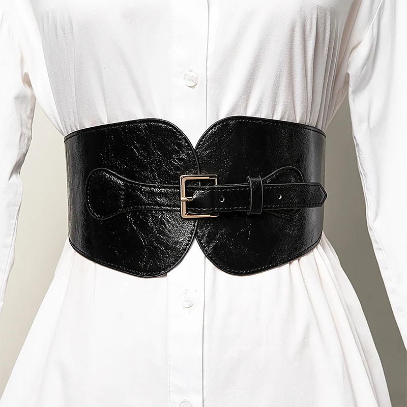 Women Luxury Ladies Wide Waist Pin Buckle Wide Belt Punk Style Rivet Pin Buckle Belt Designer PU Elastic Band Stretch Belts