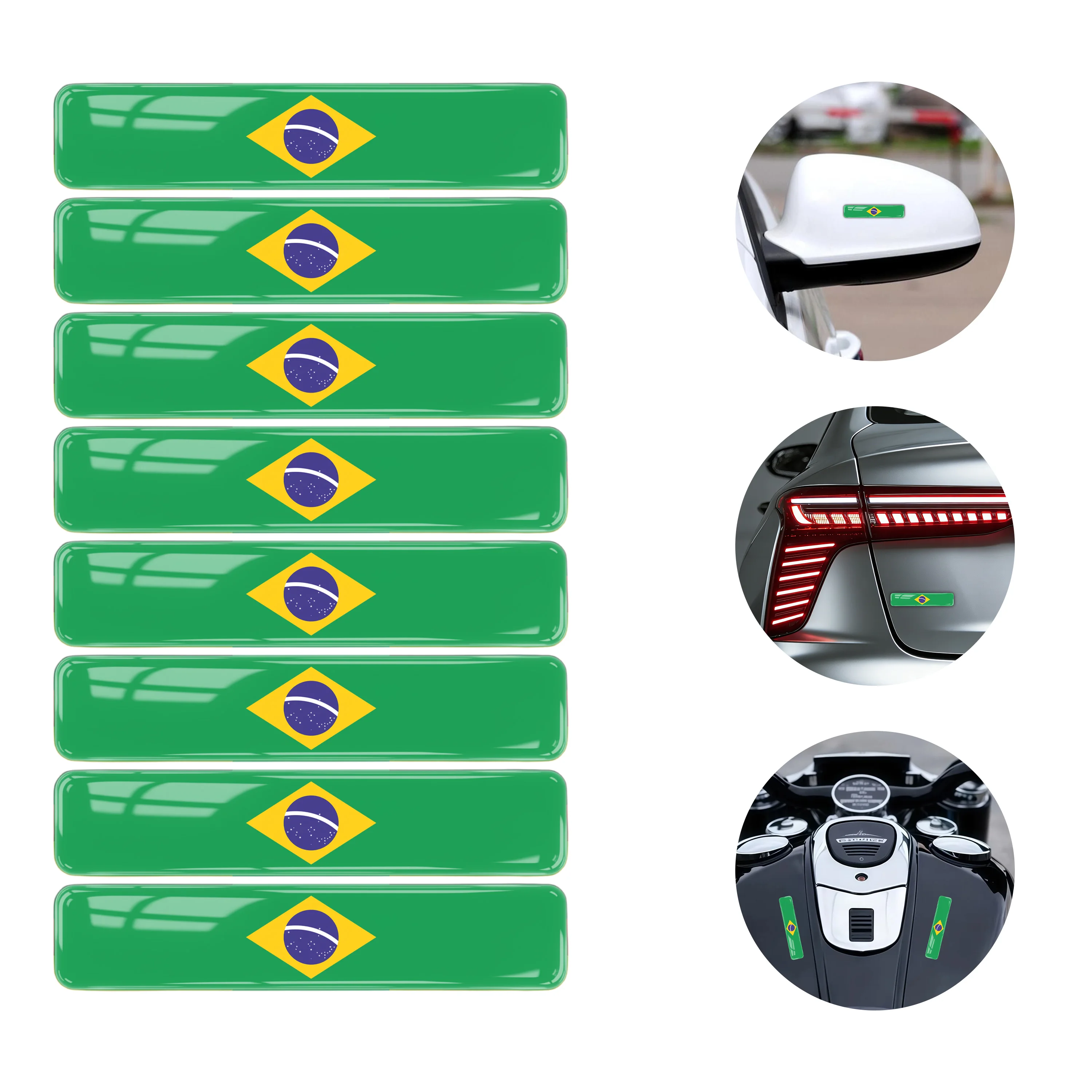 

8Pcs Brazil Flag 3D Epoxy Car Stickers Reflective Waterproof Decals for Cars Trucks Motorcycles Helmets Laptops
