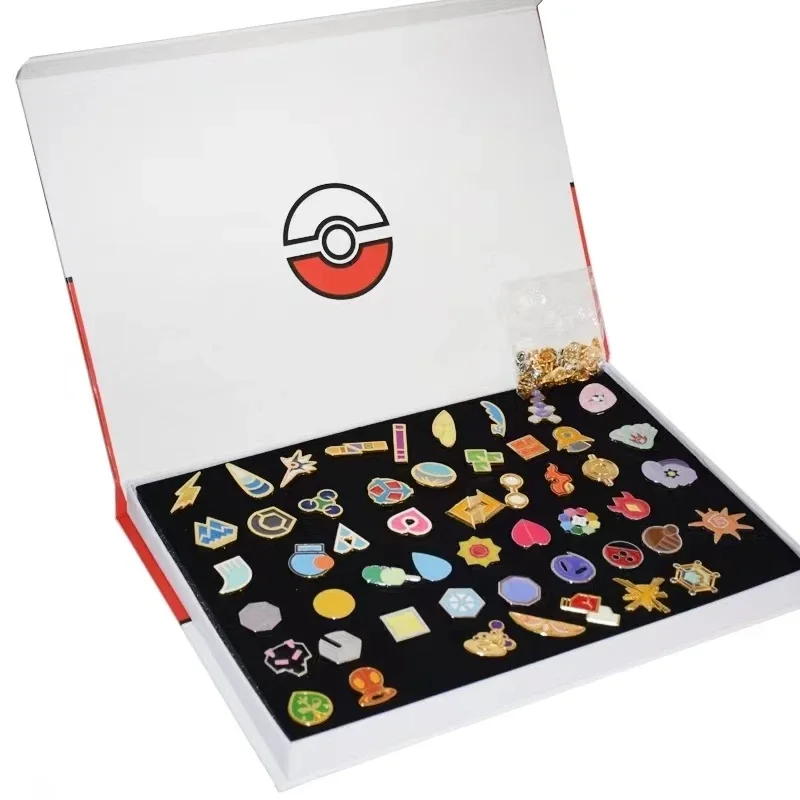 Badges de gymnastique Pokemon Kanto Johto Hoenn Sinnoh Unova région de la ligue Kalos broches îles orange boîte Collection monstre de poche