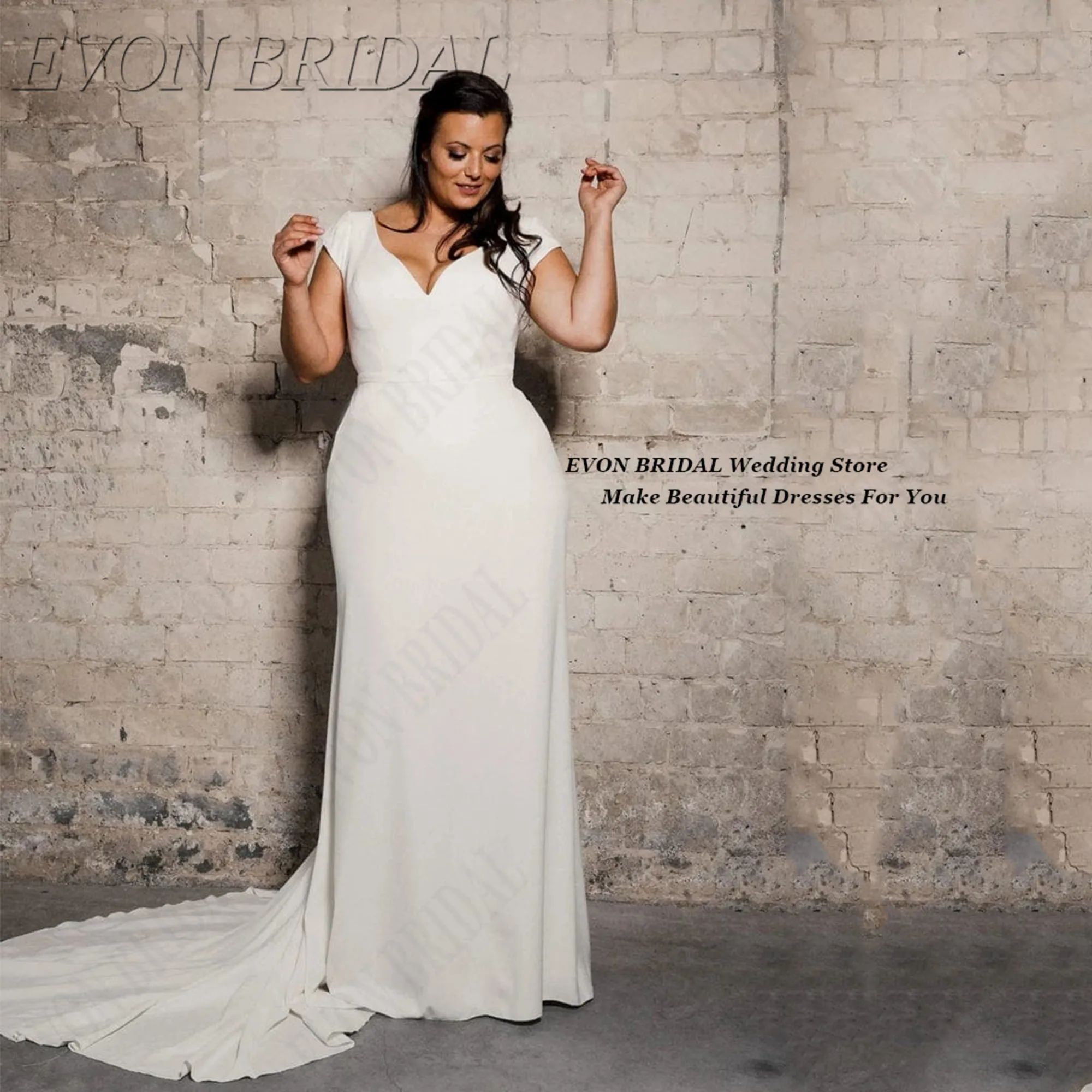 

Solid Color Plus Size Bride Dresses Small Train Wedding Dress For Bride New Backless Bridal Party Gown EVON BRIDA Customized